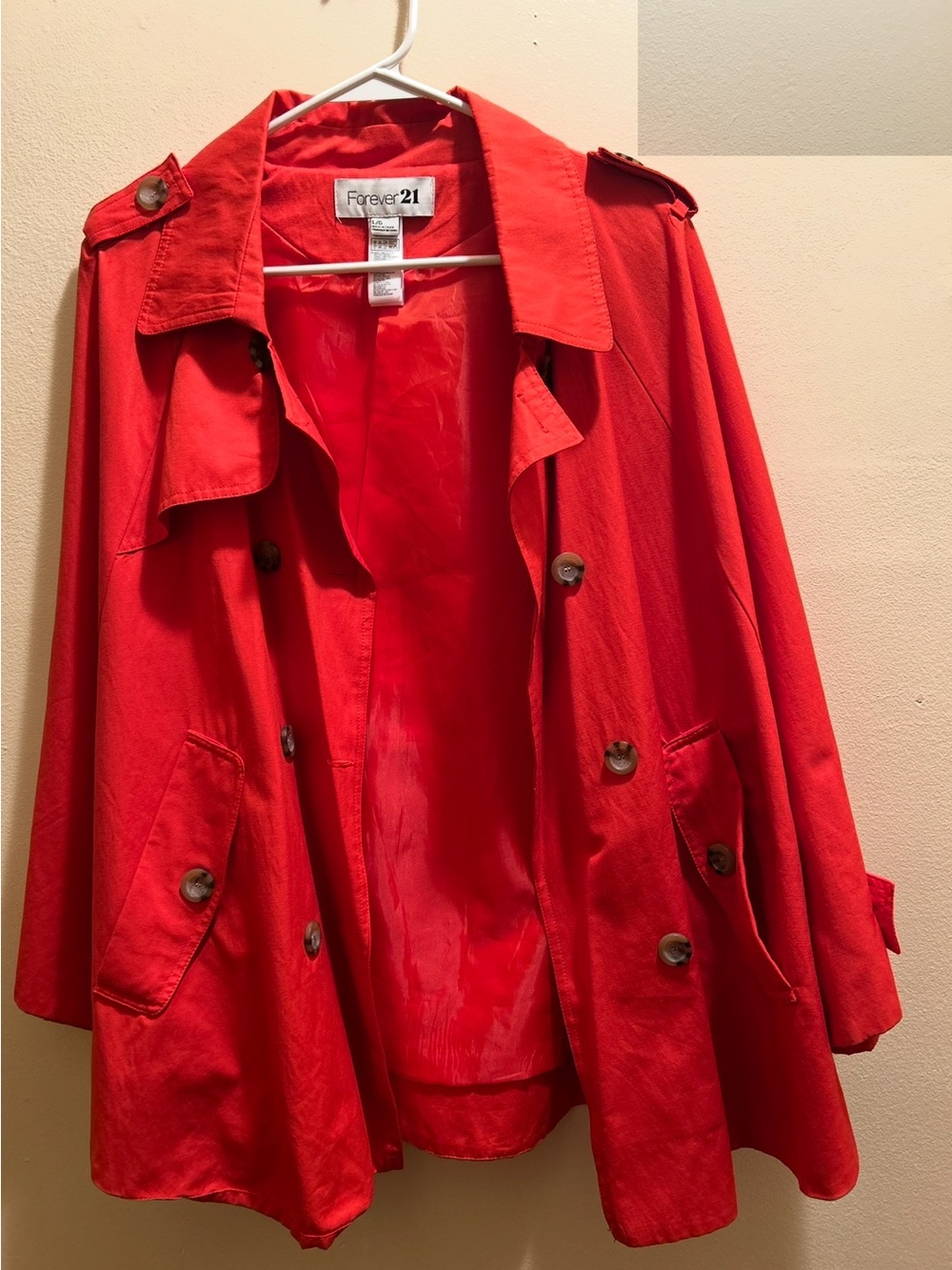 Forever 21 Bright Red Double-Breasted Trench Coat